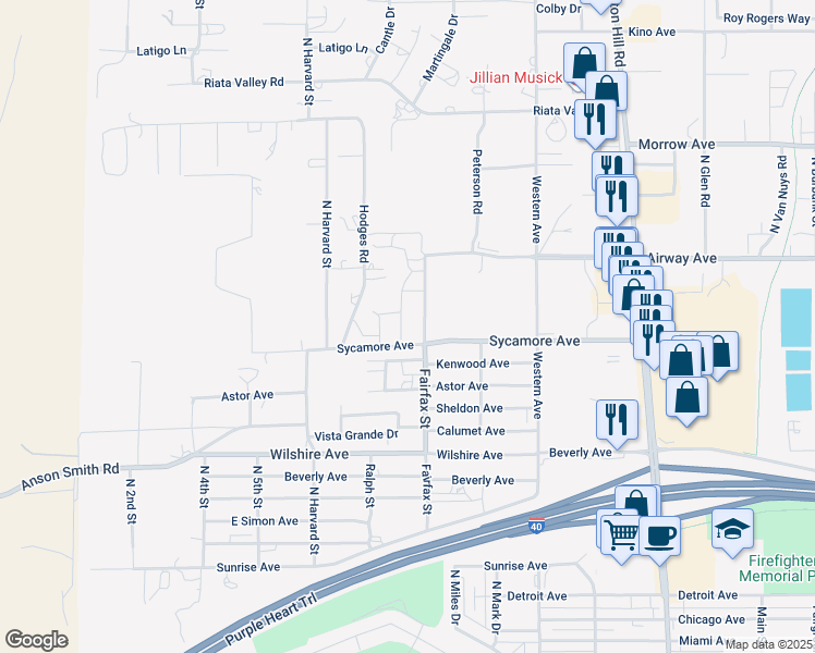 map of restaurants, bars, coffee shops, grocery stores, and more near 805 Sycamore Ave in Kingman