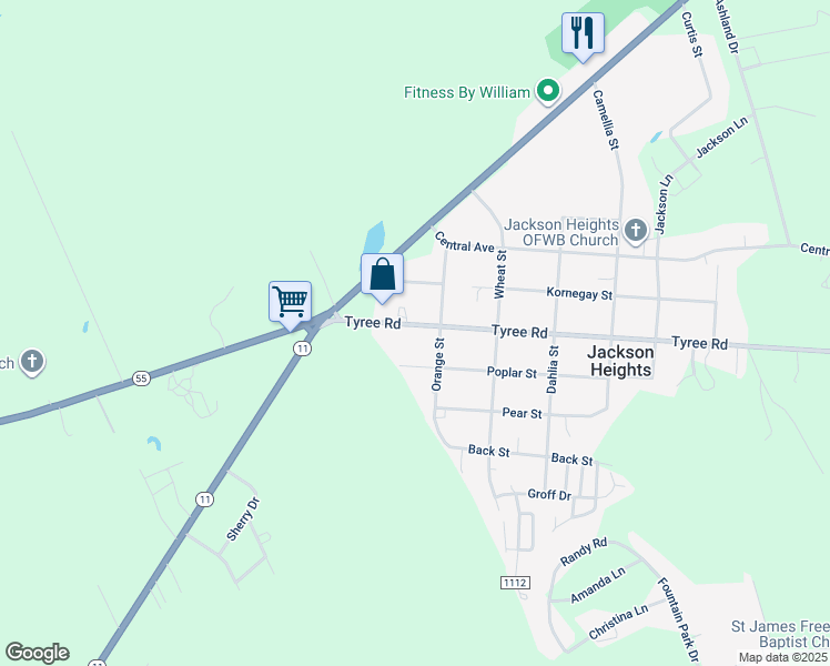 map of restaurants, bars, coffee shops, grocery stores, and more near 825 Tyree Road in Kinston