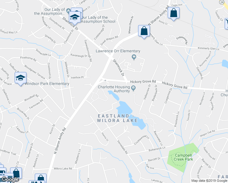 map of restaurants, bars, coffee shops, grocery stores, and more near in Charlotte