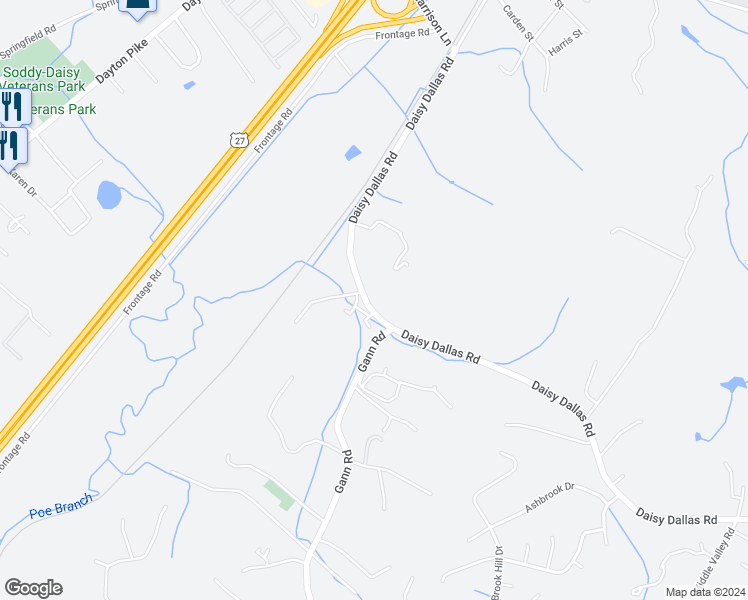 map of restaurants, bars, coffee shops, grocery stores, and more near 9048 Daisy Dallas Road in Soddy-Daisy