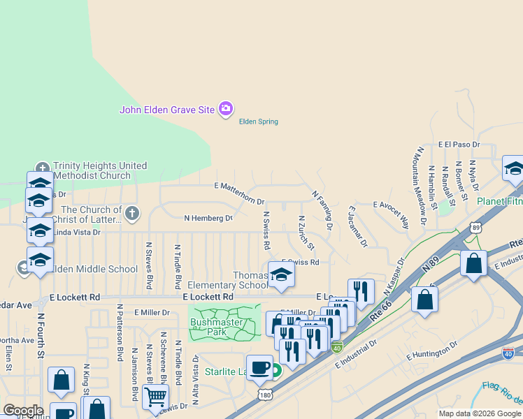 map of restaurants, bars, coffee shops, grocery stores, and more near 3987 North Swiss Road in Flagstaff