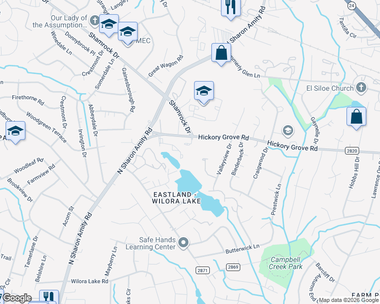 map of restaurants, bars, coffee shops, grocery stores, and more near in Charlotte