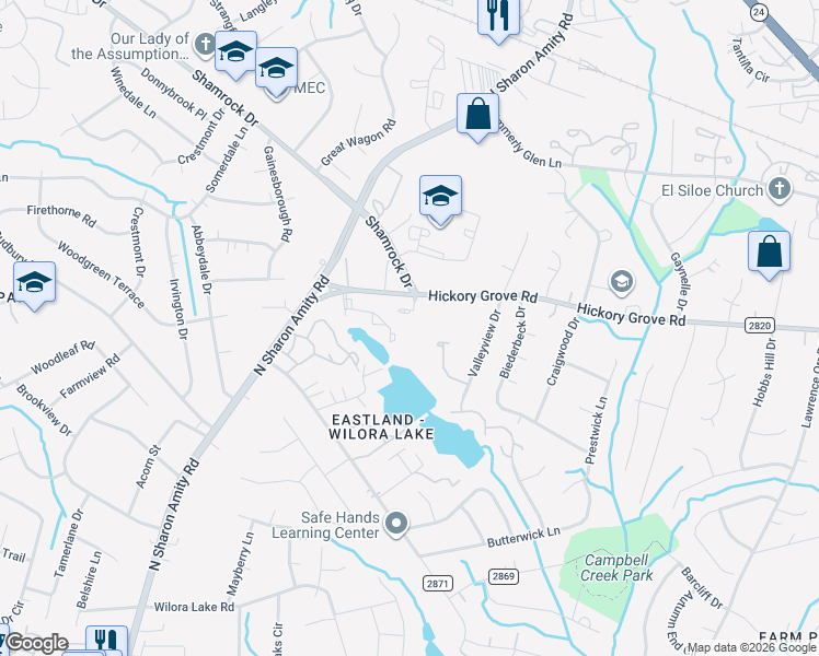 map of restaurants, bars, coffee shops, grocery stores, and more near in Charlotte