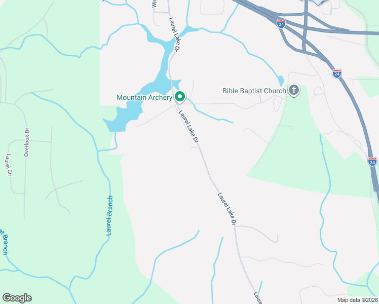 map of restaurants, bars, coffee shops, grocery stores, and more near 1105 Laurel Lake Drive in Monteagle