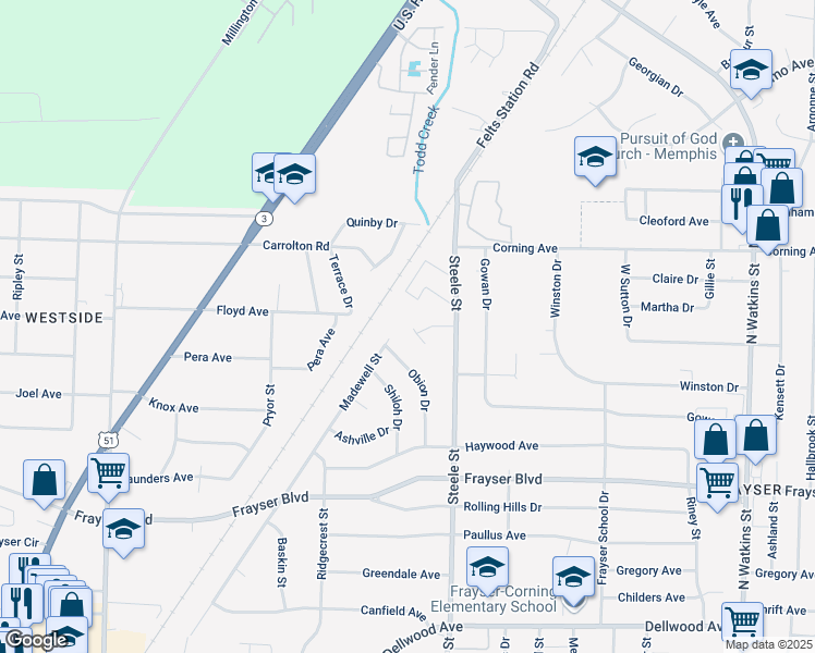 map of restaurants, bars, coffee shops, grocery stores, and more near 1442 Todds Creek Cove in Memphis