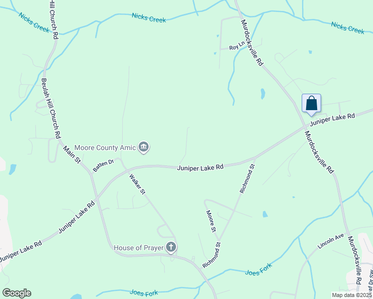 map of restaurants, bars, coffee shops, grocery stores, and more near Big Rock Lane in Moore County