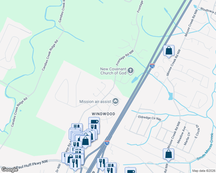 map of restaurants, bars, coffee shops, grocery stores, and more near 4922 Charwood Trail Northwest in Cleveland