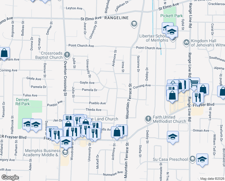 map of restaurants, bars, coffee shops, grocery stores, and more near 2311 Corning Avenue in Memphis
