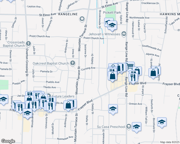 map of restaurants, bars, coffee shops, grocery stores, and more near 3563 Debby Drive in Memphis