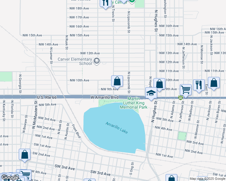 map of restaurants, bars, coffee shops, grocery stores, and more near 1401 Northwest 9th Avenue in Amarillo