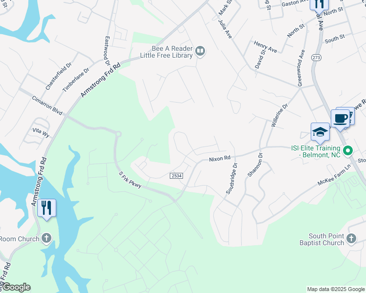 map of restaurants, bars, coffee shops, grocery stores, and more near 4040 Armstrong Farm Drive in Belmont