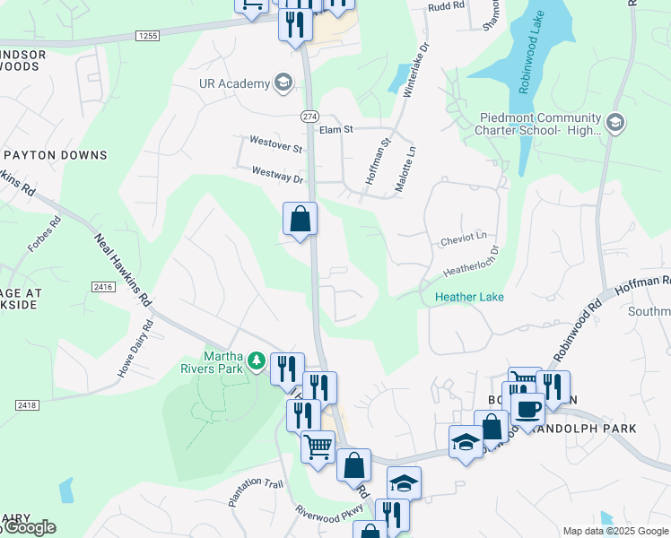 map of restaurants, bars, coffee shops, grocery stores, and more near 2708 Union Road in Gastonia