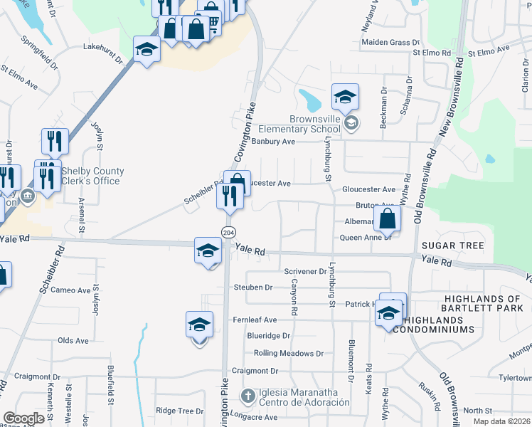 map of restaurants, bars, coffee shops, grocery stores, and more near 5133 Bruton Avenue in Memphis