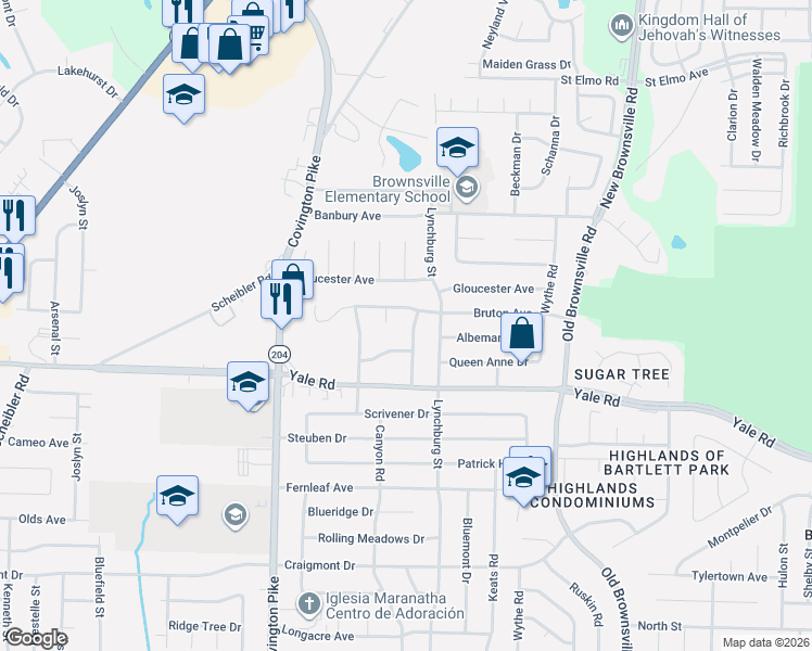 map of restaurants, bars, coffee shops, grocery stores, and more near 3559 Amesbury Street in Memphis