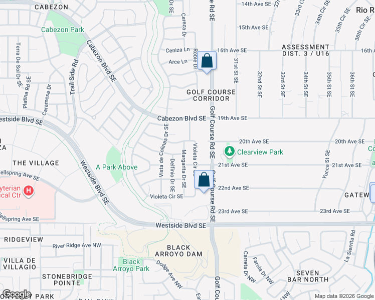 map of restaurants, bars, coffee shops, grocery stores, and more near 2728 Violeta Circle Southeast in Rio Rancho