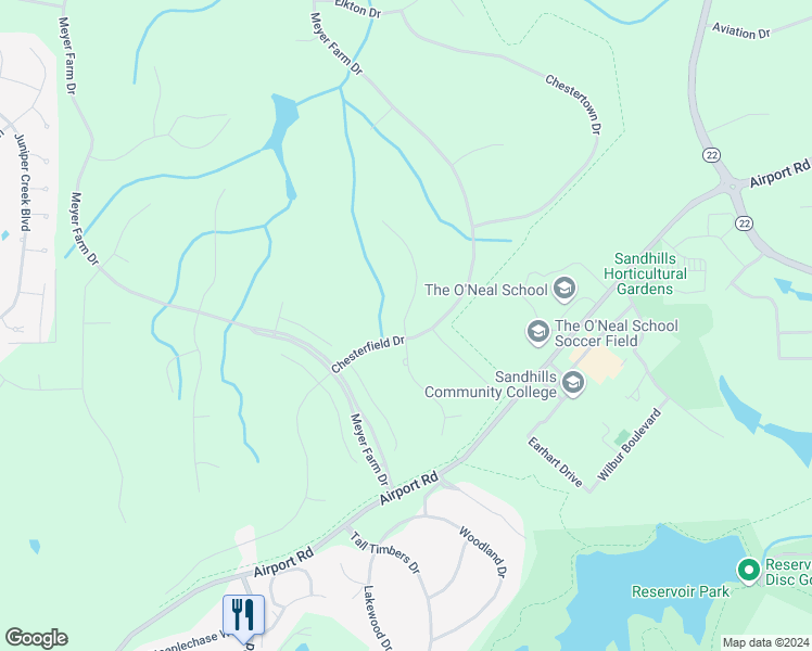 map of restaurants, bars, coffee shops, grocery stores, and more near 20 Cumberland Drive in Pinehurst