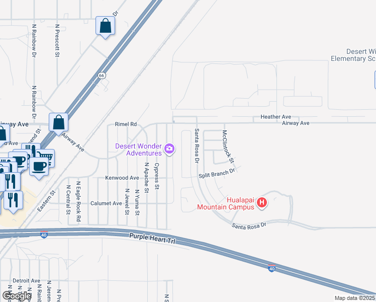 map of restaurants, bars, coffee shops, grocery stores, and more near 3427 Charleston Street in Kingman
