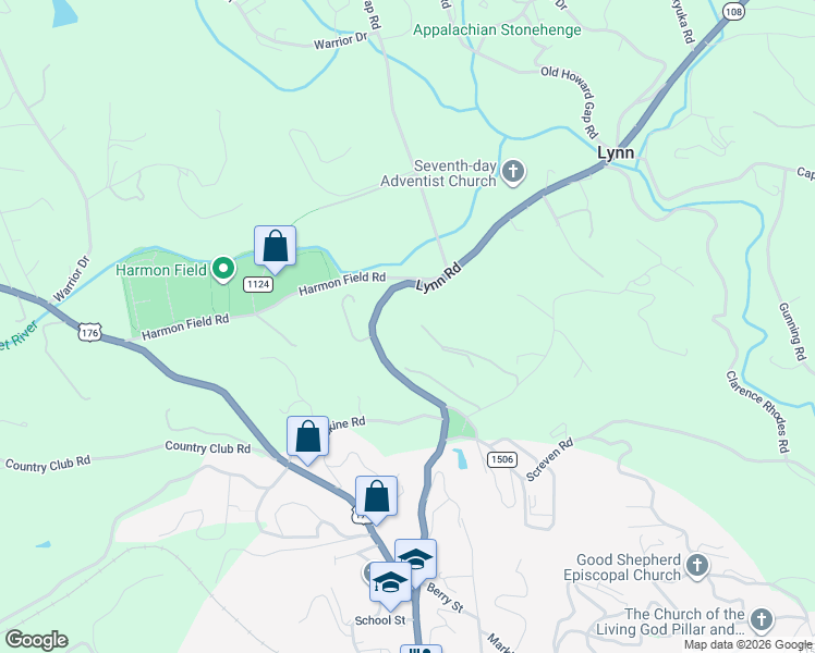 map of restaurants, bars, coffee shops, grocery stores, and more near 287 Pacolet Ridge Lane in Tryon