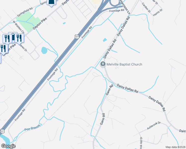map of restaurants, bars, coffee shops, grocery stores, and more near 9061 Daisy Dallas Road in Soddy-Daisy