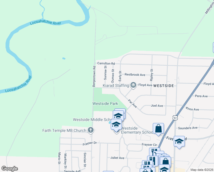 map of restaurants, bars, coffee shops, grocery stores, and more near 3566 Sunrise Street in Memphis