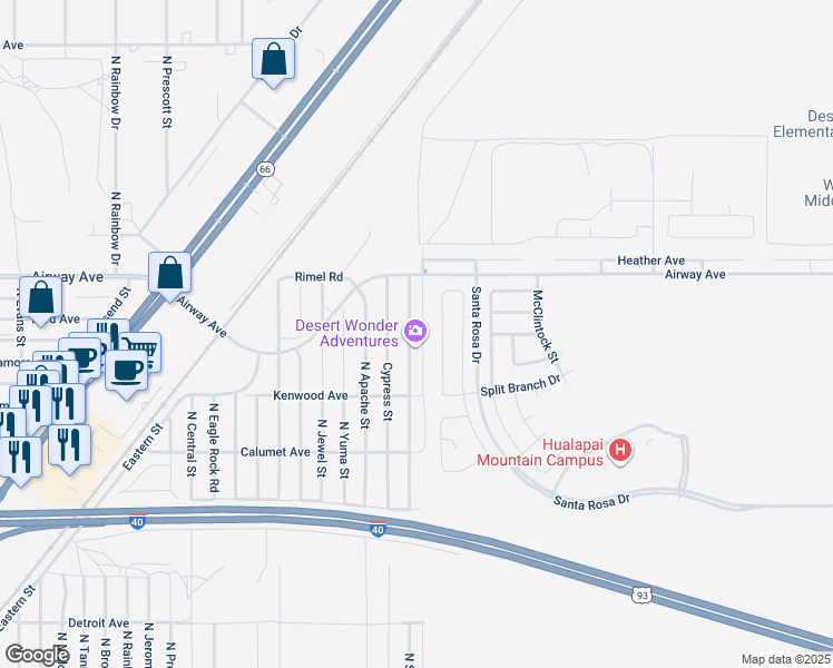 map of restaurants, bars, coffee shops, grocery stores, and more near 3428 North Sage Street in Kingman