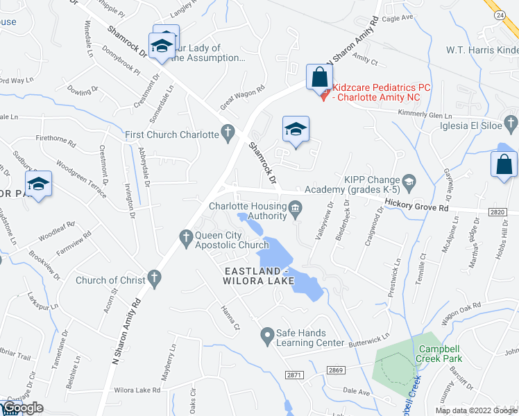 map of restaurants, bars, coffee shops, grocery stores, and more near 4824 Spring Lake Drive in Charlotte