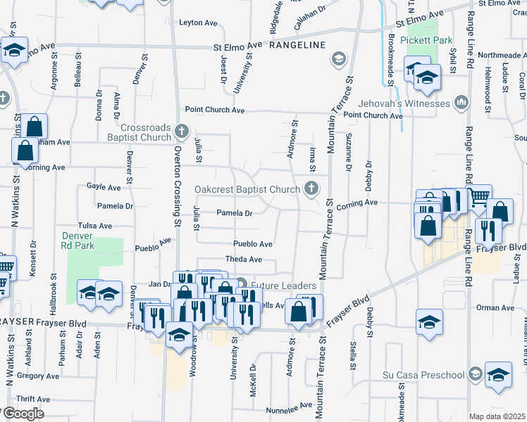 map of restaurants, bars, coffee shops, grocery stores, and more near 2276 Pamela Drive in Memphis