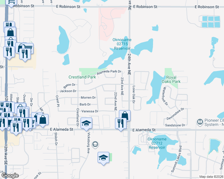 map of restaurants, bars, coffee shops, grocery stores, and more near 2131 Teresa Drive in Norman
