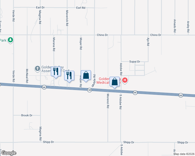 map of restaurants, bars, coffee shops, grocery stores, and more near 5101 Arizona 68 in Golden Valley