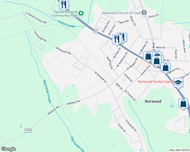 map of restaurants, bars, coffee shops, grocery stores, and more near 414 Dock Street in Norwood