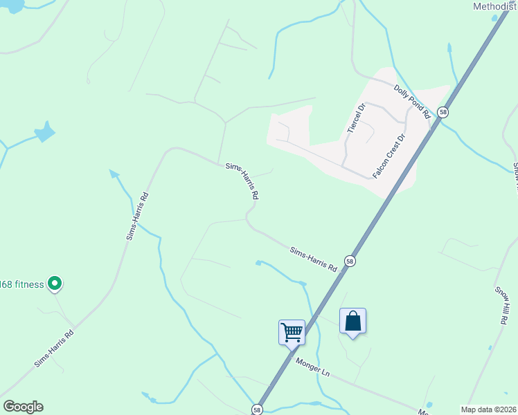 map of restaurants, bars, coffee shops, grocery stores, and more near 10415 Sims-Harris Road in Ooltewah