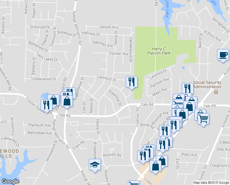 map of restaurants, bars, coffee shops, grocery stores, and more near 3562 Greentree Drive in Memphis