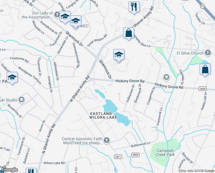 map of restaurants, bars, coffee shops, grocery stores, and more near in Charlotte