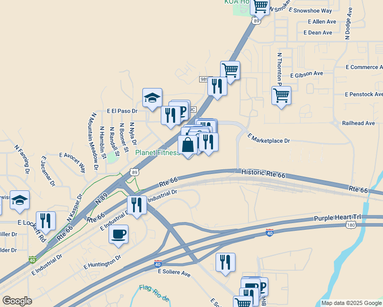 map of restaurants, bars, coffee shops, grocery stores, and more near 4600 U.S. 89 in Flagstaff