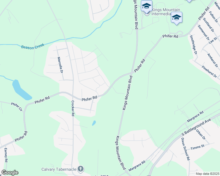 map of restaurants, bars, coffee shops, grocery stores, and more near 1225 Phifer Road in Kings Mountain
