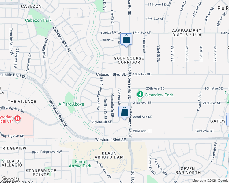 map of restaurants, bars, coffee shops, grocery stores, and more near 2728 Violeta Circle Southeast in Rio Rancho