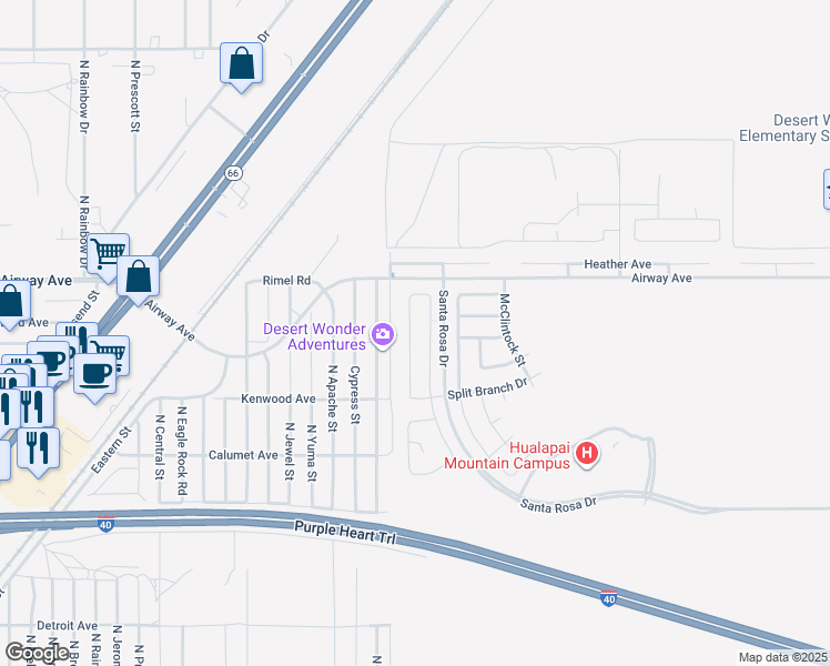 map of restaurants, bars, coffee shops, grocery stores, and more near 3427 Charleston Street in Kingman