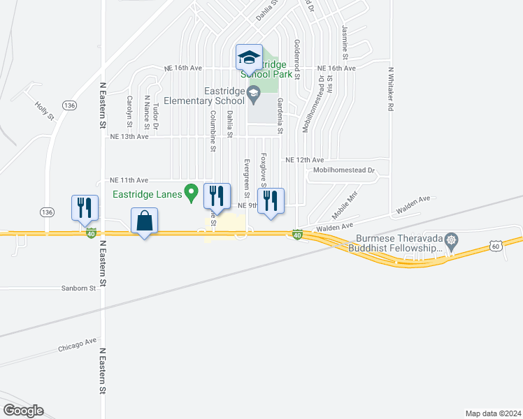map of restaurants, bars, coffee shops, grocery stores, and more near 5908 Northeast 9th Avenue in Amarillo