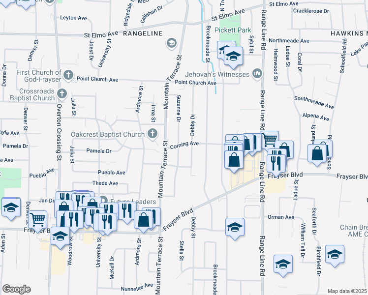 map of restaurants, bars, coffee shops, grocery stores, and more near 2437 Corning Avenue in Memphis