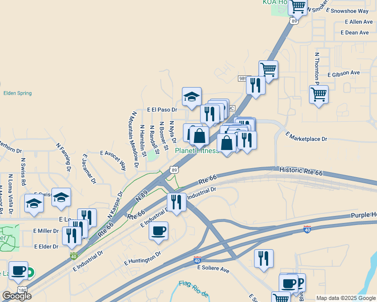map of restaurants, bars, coffee shops, grocery stores, and more near 4400 U.S. 89 in Flagstaff