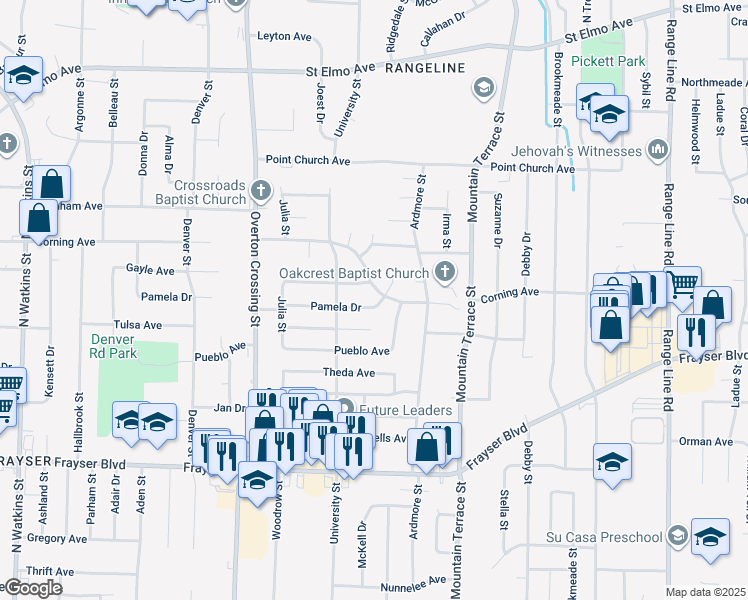 map of restaurants, bars, coffee shops, grocery stores, and more near 2276 Pamela Drive in Memphis