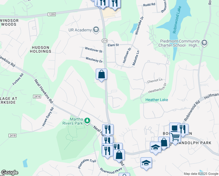 map of restaurants, bars, coffee shops, grocery stores, and more near 2706 Union Road in Gastonia
