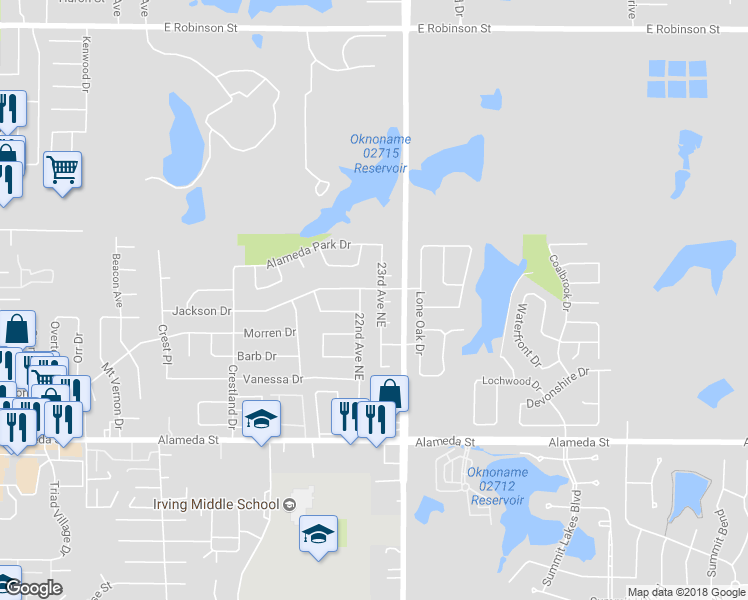 map of restaurants, bars, coffee shops, grocery stores, and more near 420 23rd Avenue Northeast in Norman