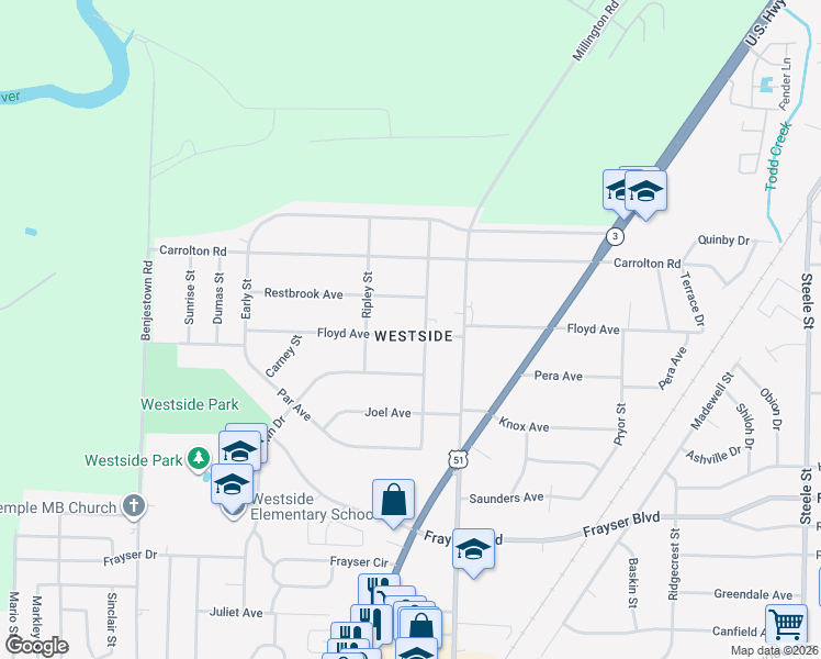 map of restaurants, bars, coffee shops, grocery stores, and more near 1013 Floyd Avenue in Memphis