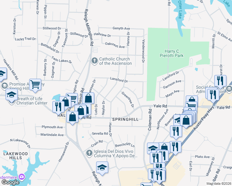map of restaurants, bars, coffee shops, grocery stores, and more near 3561 Hanna Drive in Memphis