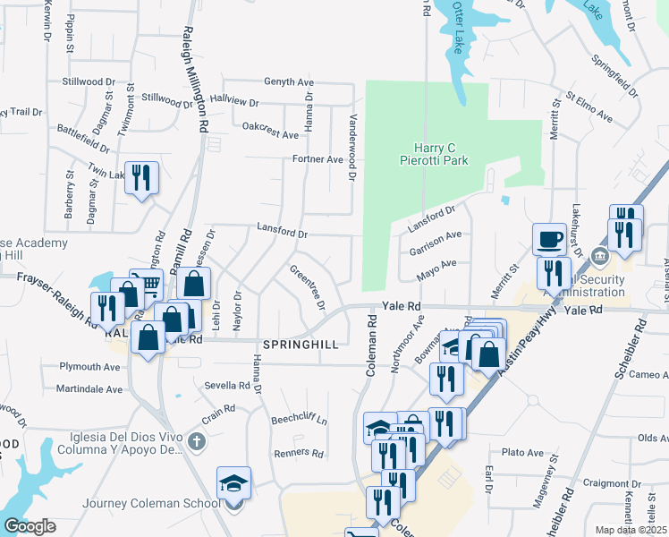 map of restaurants, bars, coffee shops, grocery stores, and more near 3568 Bellwood Drive in Memphis
