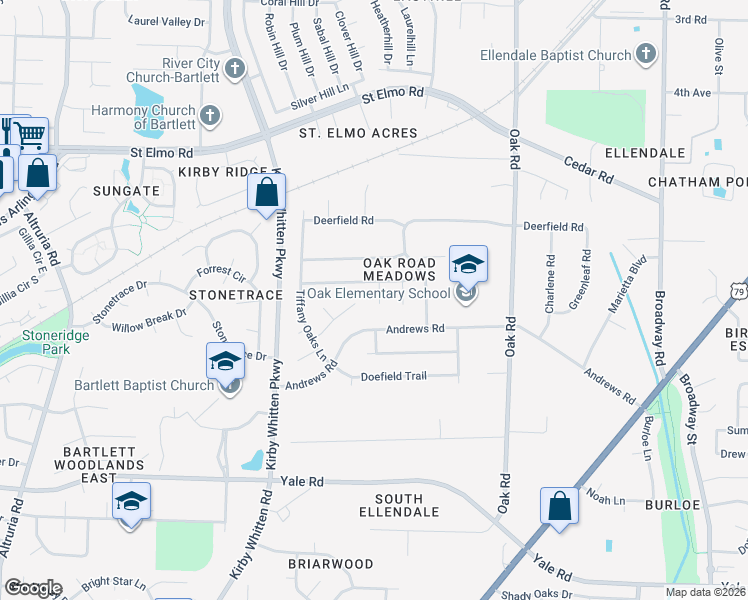 map of restaurants, bars, coffee shops, grocery stores, and more near 6921 Tiffany Oaks Cove in Memphis