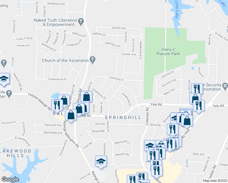 map of restaurants, bars, coffee shops, grocery stores, and more near 3561 Hanna Drive in Memphis