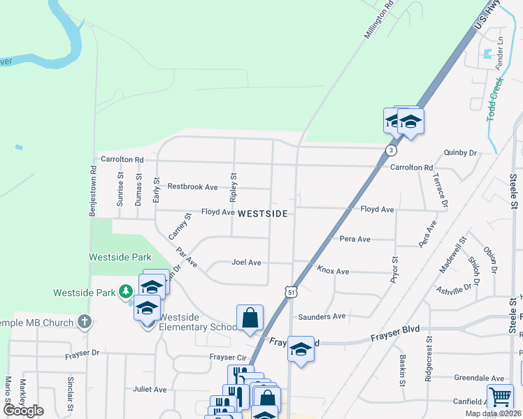 map of restaurants, bars, coffee shops, grocery stores, and more near 1013 Floyd Avenue in Memphis
