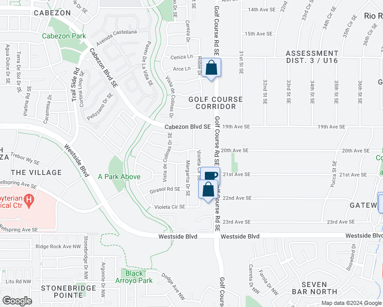 map of restaurants, bars, coffee shops, grocery stores, and more near 2105 Margarita Drive Southeast in Rio Rancho